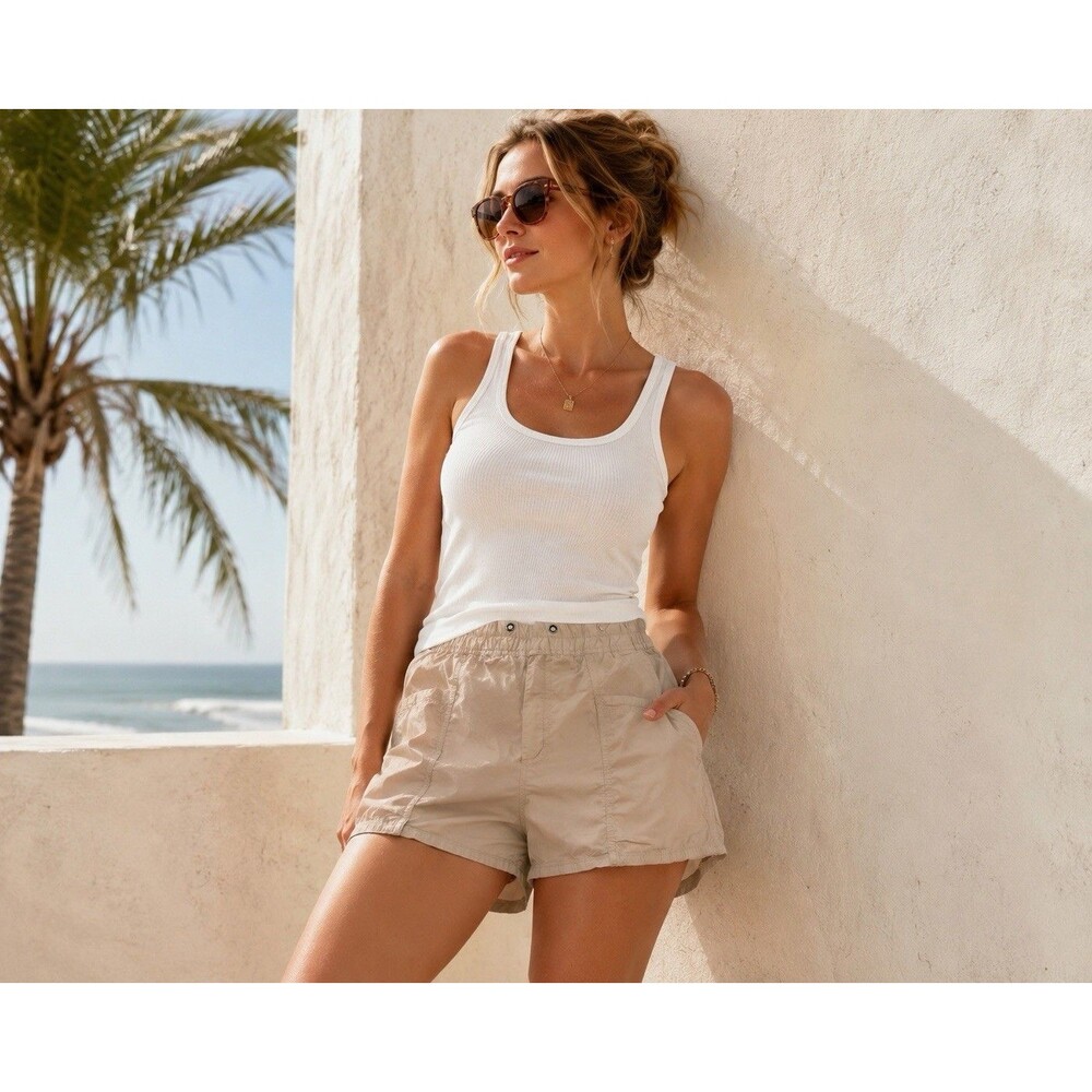 James Perse Womens Shorts Sz 1 Beige Drawstring Pocket Lounge Workout